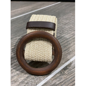 Cream Wooden Buckle Weave Belt  
