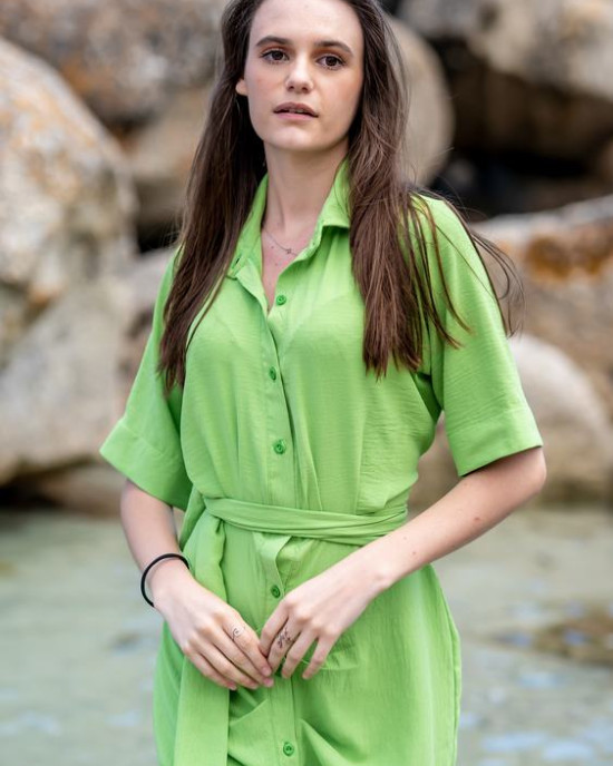 Apple Green Front Pleat Dress