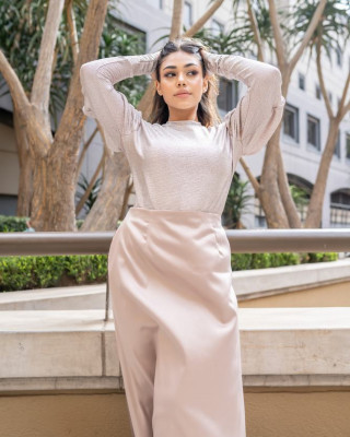 pink satin skirt set 