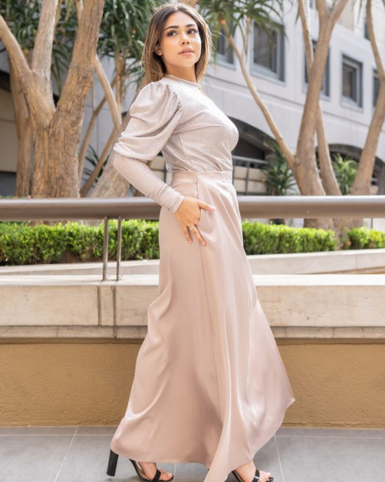 pink satin skirt set 