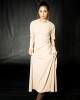 BEIGE SIDE DRAW STRING DRESS  LONG SLEEVE 
