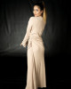 BEIGE SIDE DRAW STRING DRESS  LONG SLEEVE 