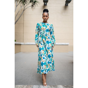 SIDE KNOT BLUE PRINTED DRESS