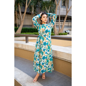 SIDE KNOT BLUE PRINTED DRESS