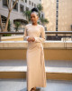 BEIGE SIDE DRAW STRING DRESS  LONG SLEEVE 