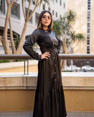 BLACK SATIN SIDE BUTTONED 