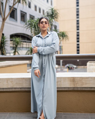 BLUE DRESS CRINKLE WITH FRONT PLEAT 