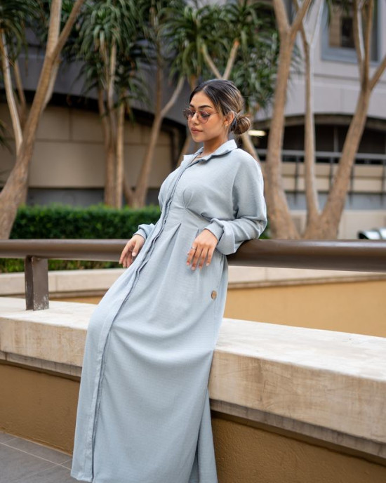 BLUE DRESS CRINKLE WITH FRONT PLEAT 
