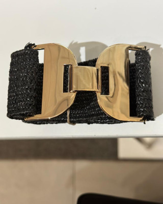 black belt with shiny gold buckle 